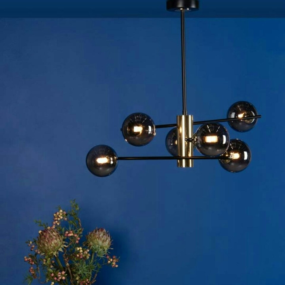 image 1 of Eaen 6-Light Semi Flush Black Ceiling Light with Smoked Glass