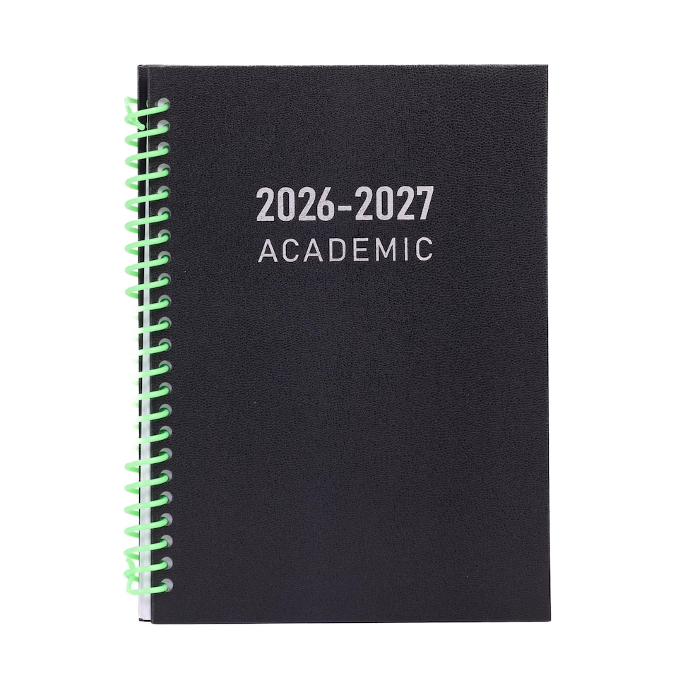 image 1 of 2026 - 2027 Academic Diary A5 Week to View - Plastic Spiral Bound Mid Year Planner Aug 2026 to Jul 2027 - Hardback | Black | Black