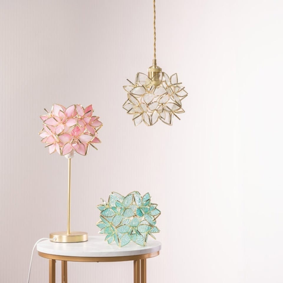 image 1 of ValueLights Reine Easy Fit Glass Flower Pendant Ceiling Light Shade / Table Lampshade - Clear - Bulb Included