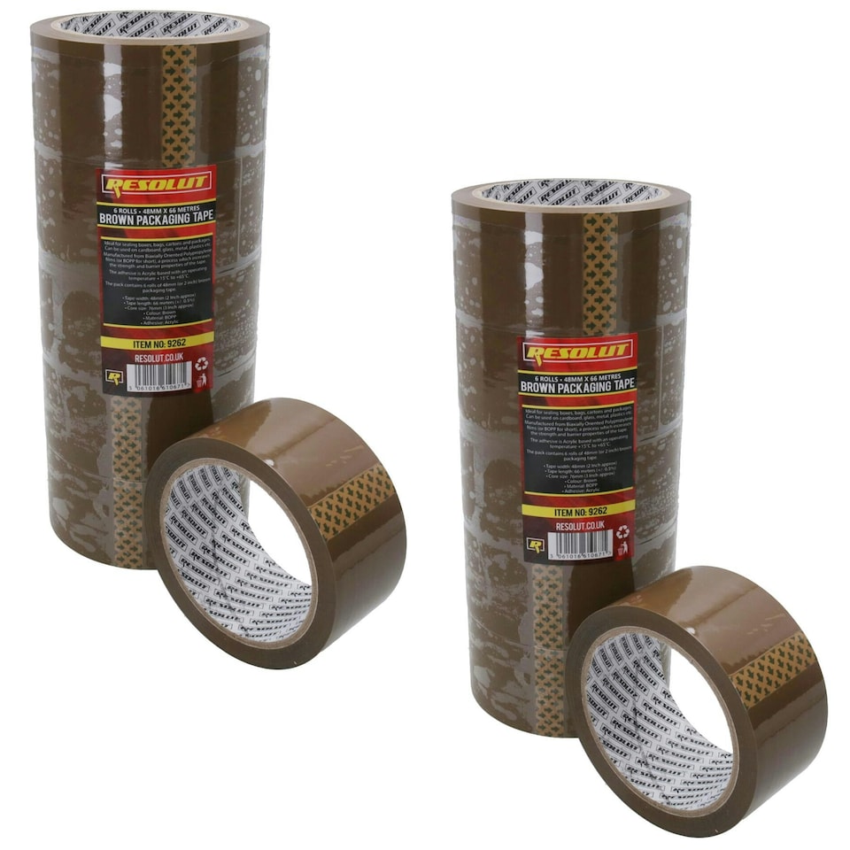 image 1 of Brown Parcel Packaging Tape 48mm x 68 Metres per Roll Sealing Heavy Duty 12 Rolls