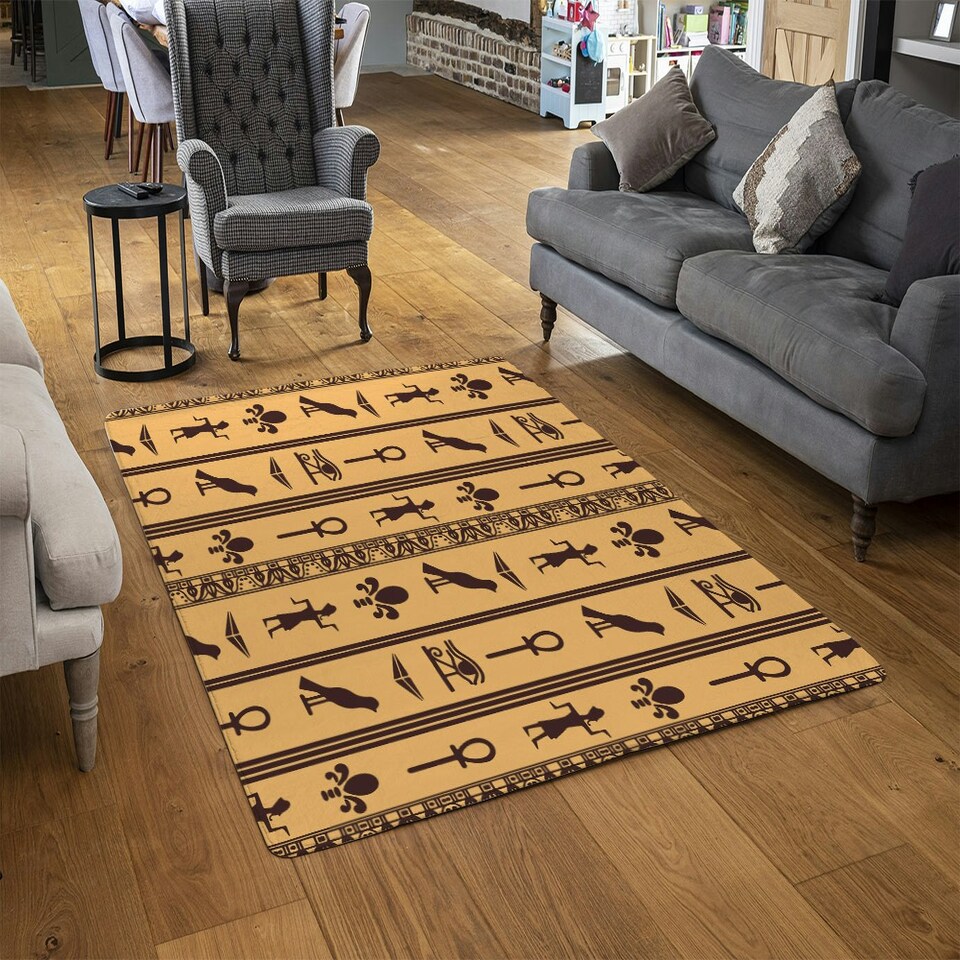 image 1 of Eye of Horus, Pharaoh, Flowers, Pyramid, Bird, Ankh (Rug) Multi | Medium: 80x150cm