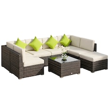 Outsunny 8 Pieces Patio Rattan Sofa Set Outdoor Garden Furniture Set Brown