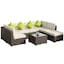 Brown rattan, khaki cushions, green pillows - Selected