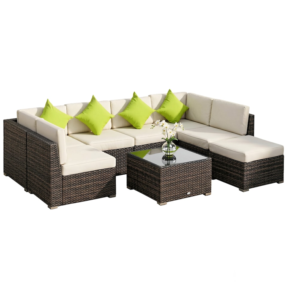 image 1 of Outsunny 8 Pieces Patio Rattan Sofa Set Outdoor Garden Furniture Set Brown