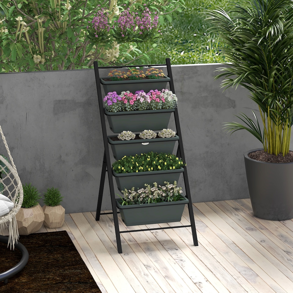 image 1 of Outsunny Indoor Outdoor Vertical Raised Garden Bed with 5 Removable Tray