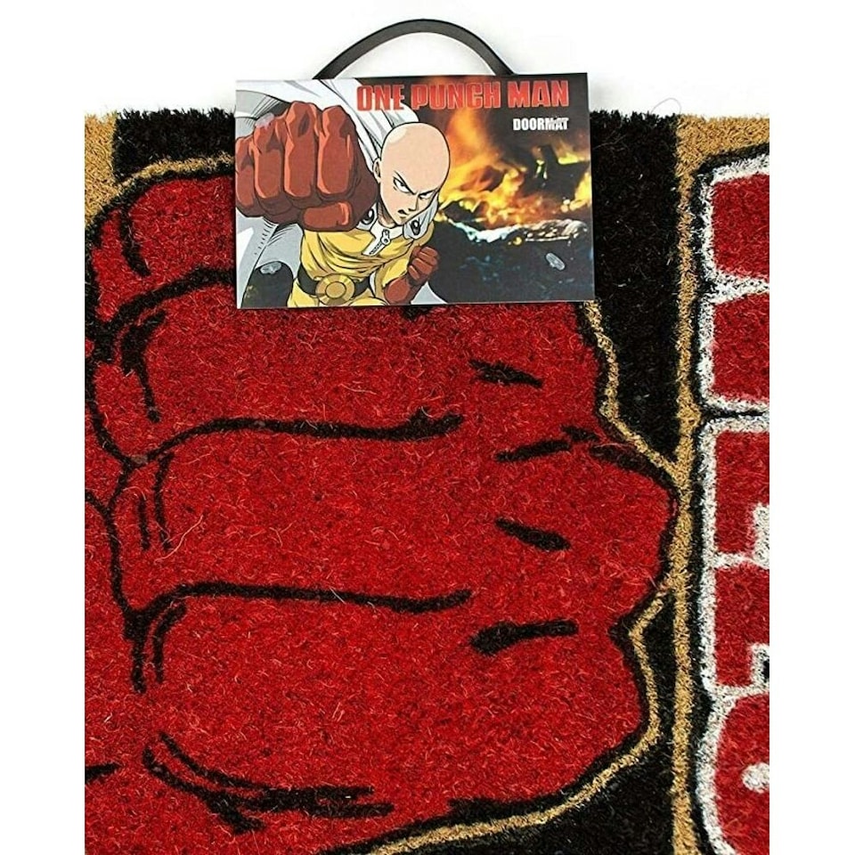 image 1 of One Punch Man One Knock Is More Than Enough! Welcome Saitama Door Mat - Red/Black - One Size