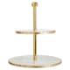 image 1 of Empire 2 Tier White Marble And Gold Finish Cake Stand Gold
