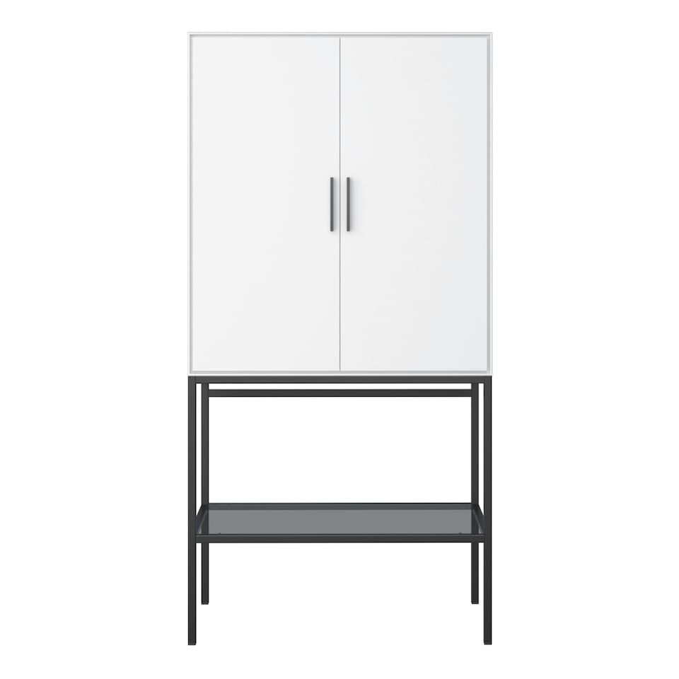 image 1 of Slimline 2 Door Tall Cabinet in Pure White with Steel Black Legs
