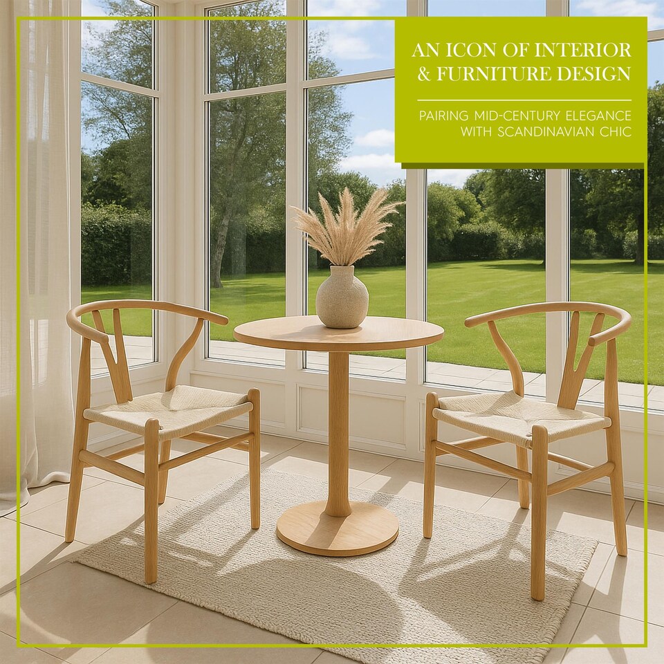 image 1 of Nicholas Winter Beech Wooden Wishbone Dining Chairs - Natural/Natural - Set of 4 | Brown | Natural/Natural
