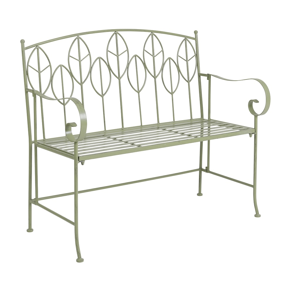 image 1 of Charles Bentley Rustic Metal Garden Bench - Leaf Design | Green | Green