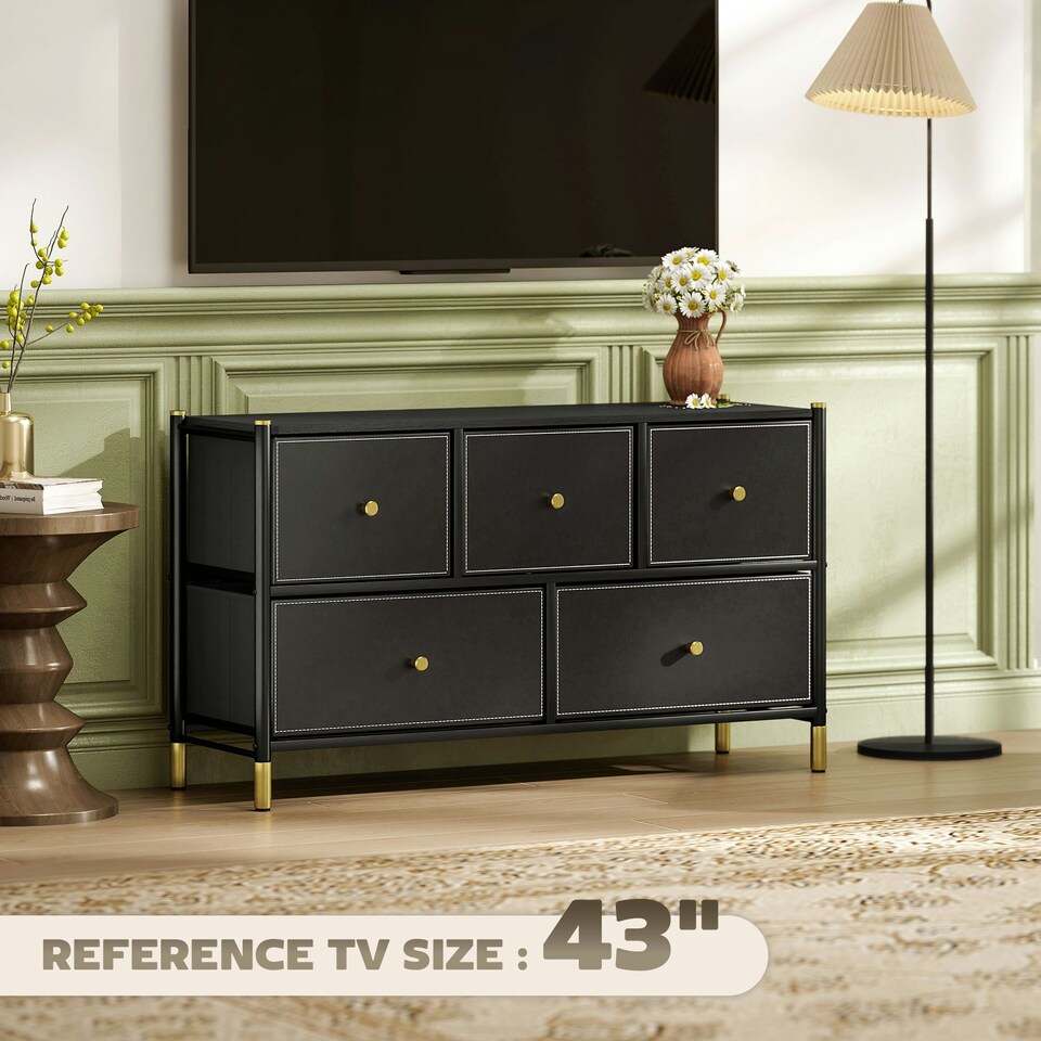 image 1 of HOMCOM Fabric Chest of Drawers with PU Leather Surface, for Bedroom