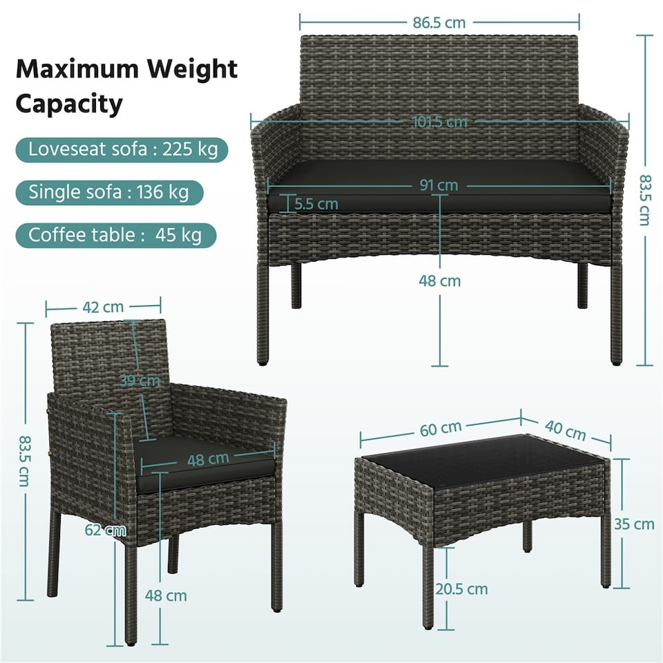 image 1 of Yaheetech 4-Piece Outdoor Reception Set-Grey | Grey | Grey