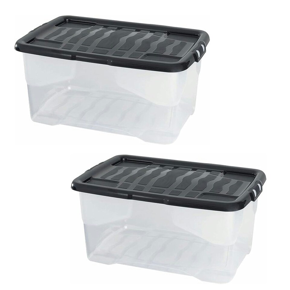 image 1 of 1 x 42 Litres Clear Transparent Base Curve Storage Container With Black Lid For Home & Office Clear