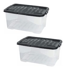 1 x 42 Litres Clear Transparent Base Curve Storage Container With Black Lid For Home & Office | Clear