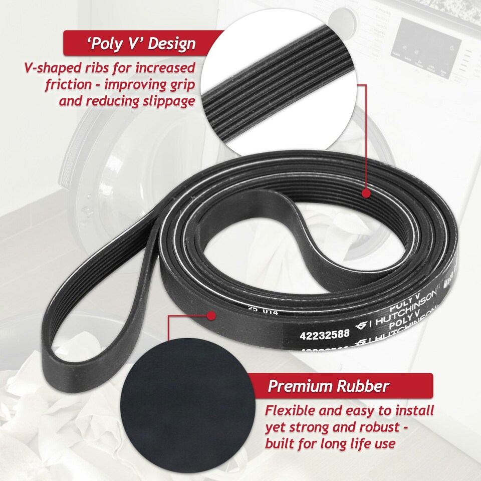 image 1 of SPARES2GO Poly-V Drive Belt for Bush BCGBTD8HP TD7CNBCW Tumble Dryer (7PH2012 SH200)