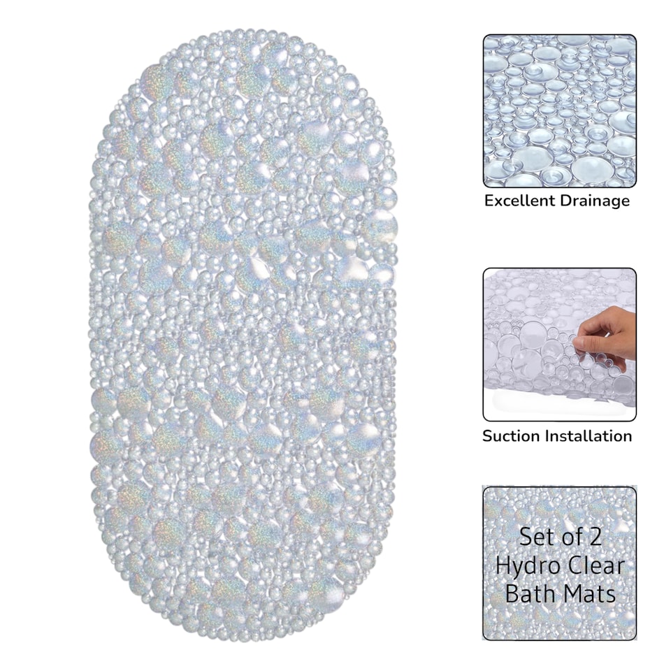 image 1 of Showerdrape Hyrdro Anti Slip Glitter PVC Bath Mat 68cm x 38cm - 2 Set | Grey | Glitter | 2