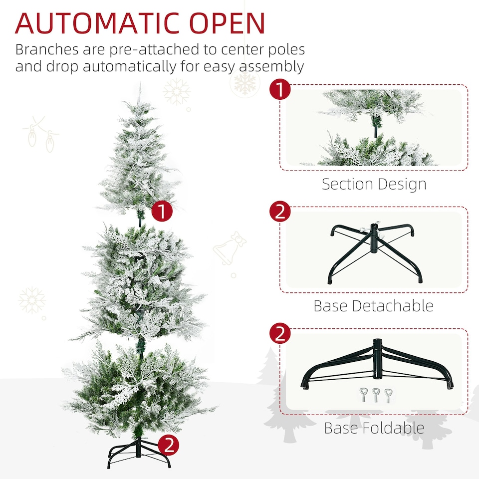 image 1 of HOMCOM 6 Foot Snow Flocked Artificial Christmas Tree Holiday with Pencil Shape