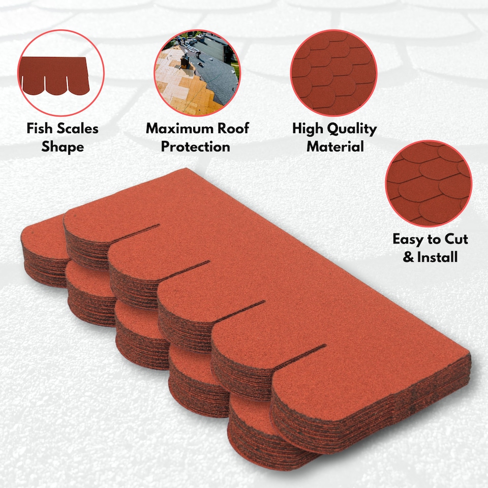 image 1 of Premium Asphalt Roof Shingles - Fish Scales Design 80 x 31.5 cm Weather Resistant Roofing Felt (25 Pcs)