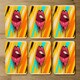 image 6 of Pink, red lips, mouth and tongue icon on pop art retro vintage colorful background (Placemat & Coaster Set)