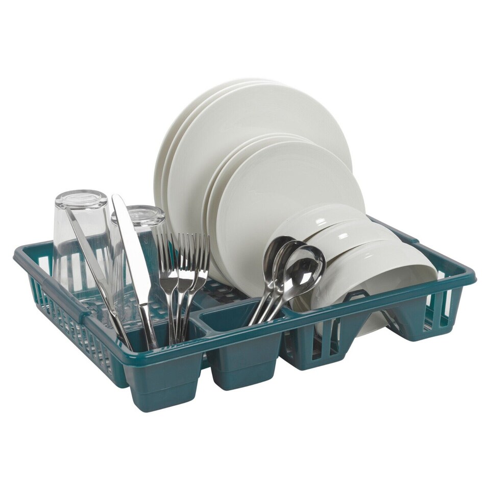 image 1 of Large Plastic Dish Drainer with Cutlery Rack Kitchen | Blue | 1