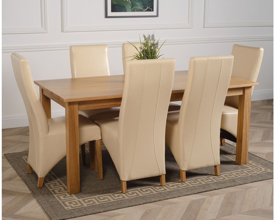 image 1 of Oslo 180 x 90 cm Large Oak Dining Table and 6 Lola Leather Chairs | Cream | Cream