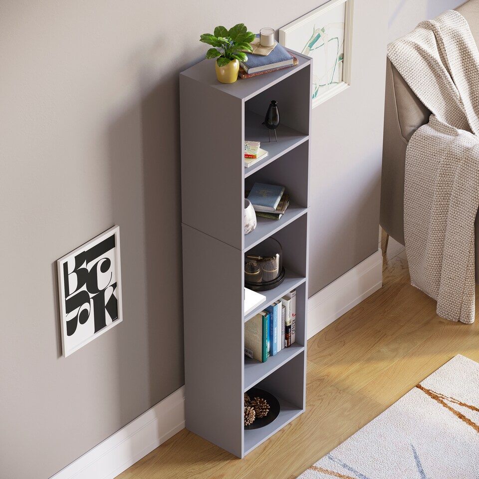 image 1 of Vida Designs Oxford 5 Tier Cube Bookcase Display Storage, Grey