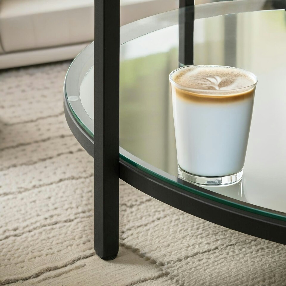 image 1 of 2 Tier Round Faux Marble Coffee Table White