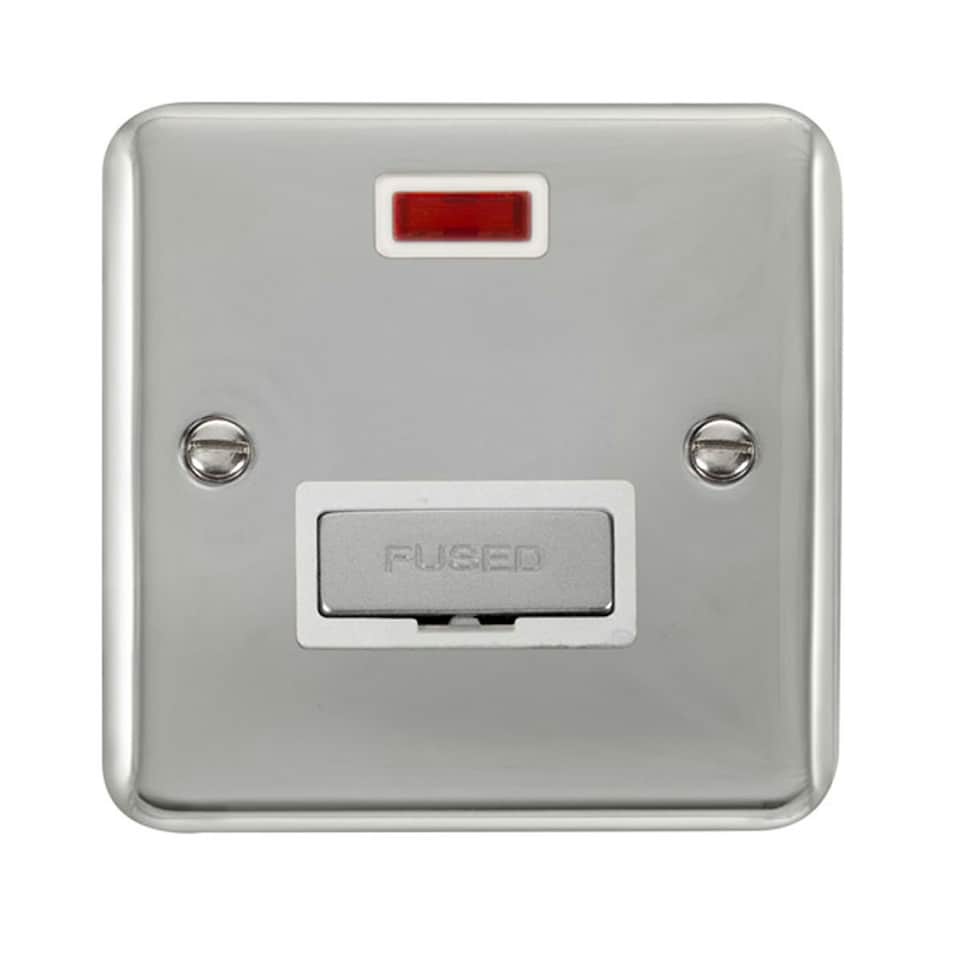 SE HOME Curved Polished Chrome 13A Fused Ingot Connection Unit With Neon White | Polished Chrome