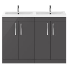 Balterley Millwich Contemporary 4 Door Floor Standing Vanity Unit with Basin, Gloss Grey, 1200mm