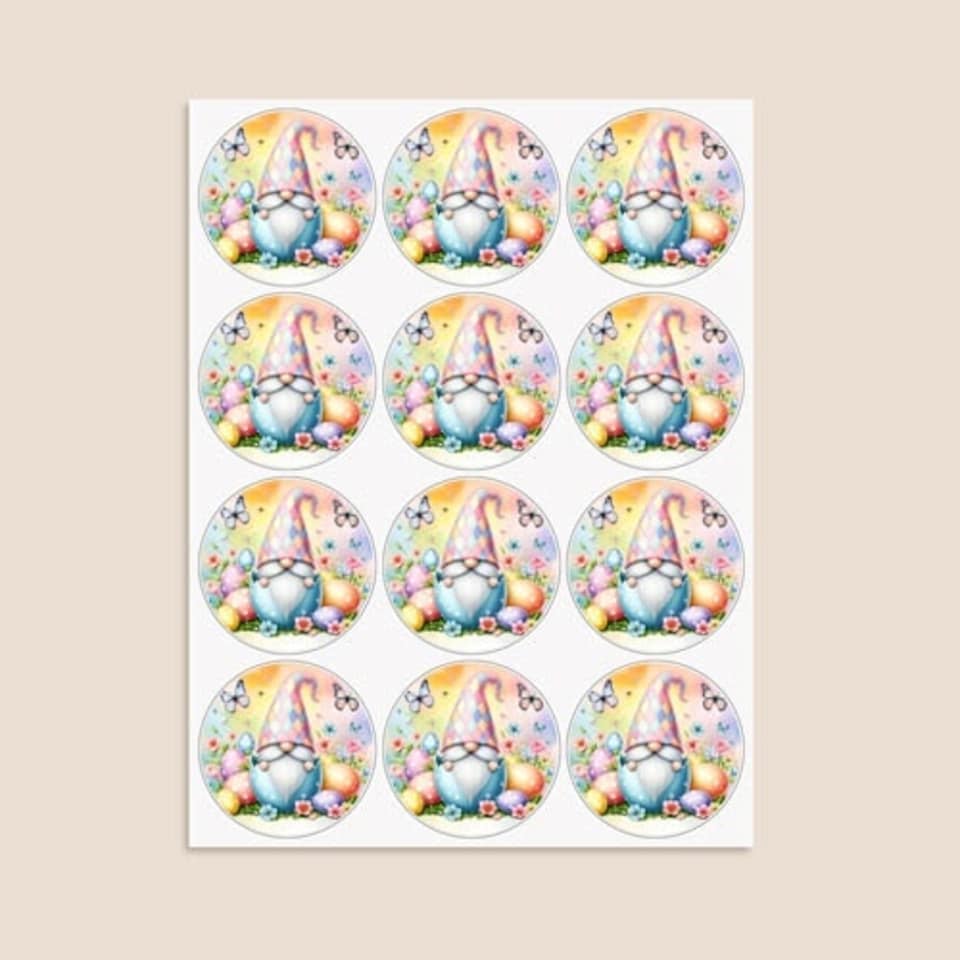 image 1 of Easter Gonk Round Stickers 60mm - Sheet of 12