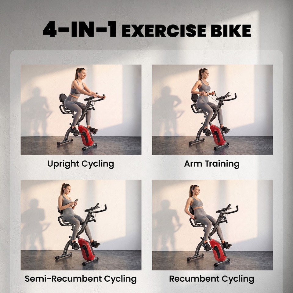 image 1 of SPORTNOW Folding Exercise Bike with Resistance Bands