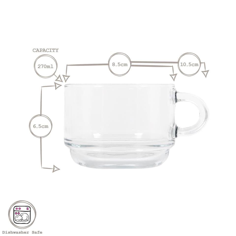 image 1 of LAV 12pc Cozy Stacking Glass Coffee Cups & Saucer Set - 270ml | Clear | Clear