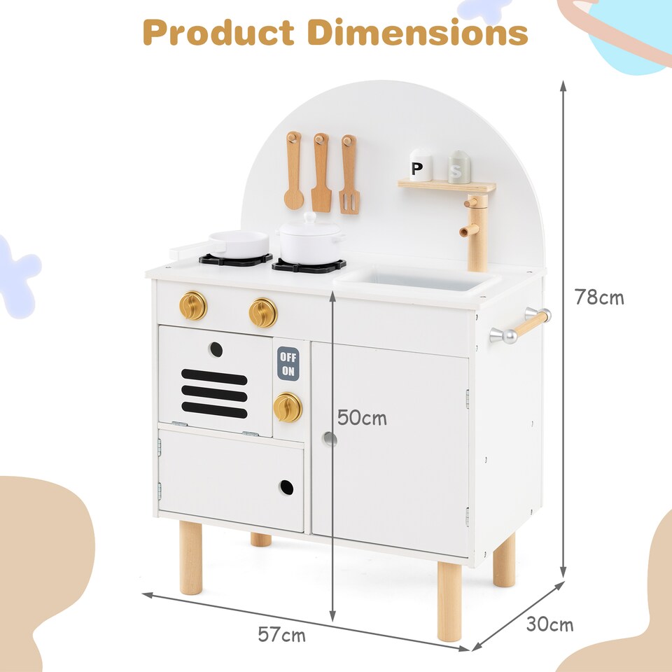 image 1 of COSTWAY Pretend Play Kitchen Wooden Kitchen Playset with Stoves White