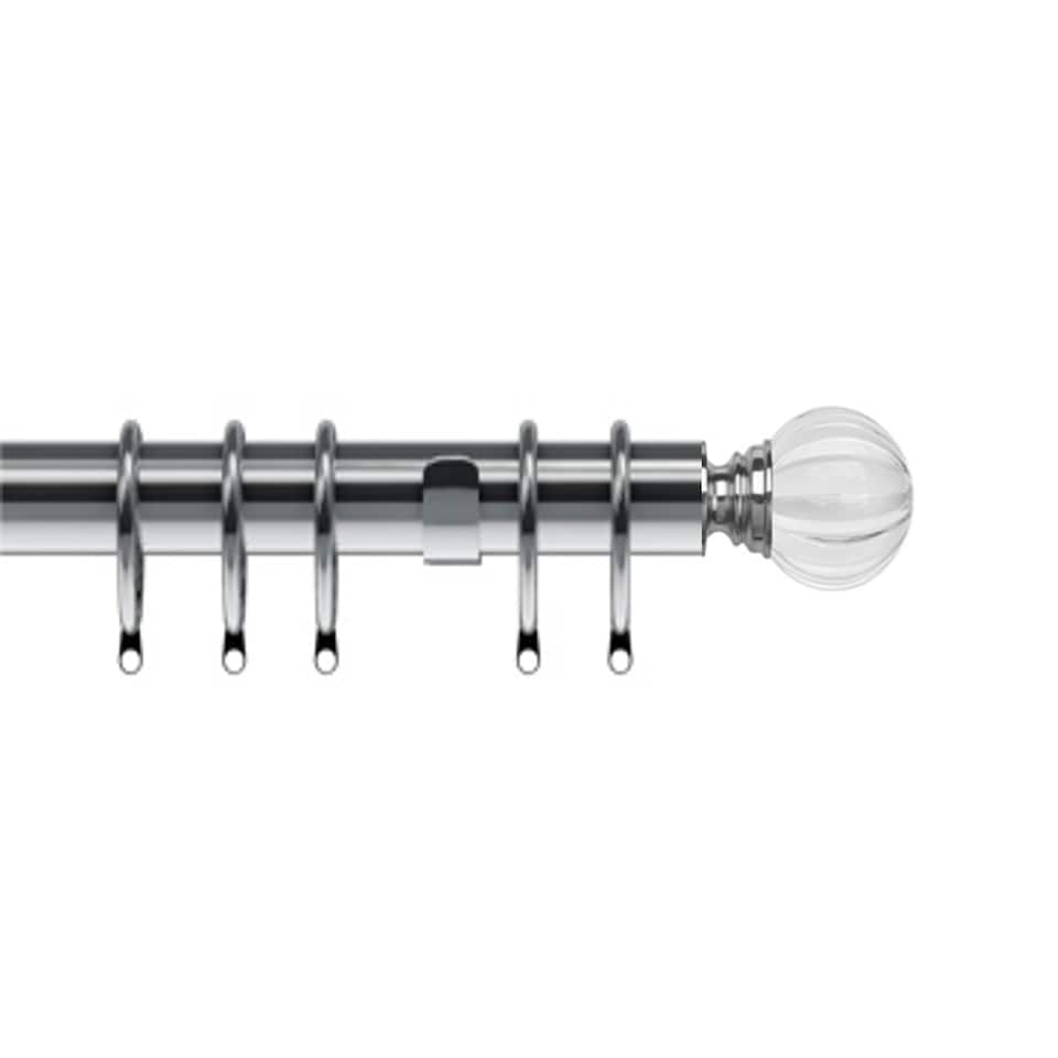 image 1 of 35mm Fixed Length Metal Curtain Pole Set Satin Silver Segmented Ball Finial 190cm Silver | Silver