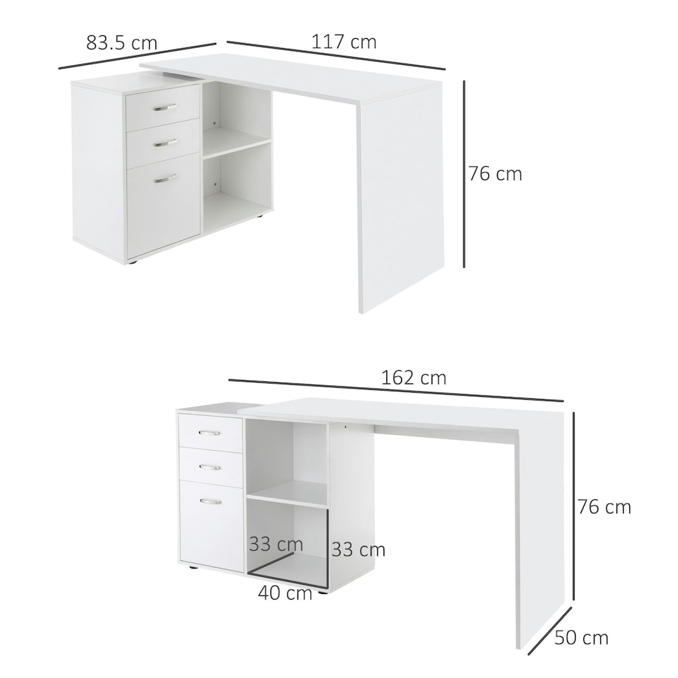 image 1 of HOMCOM Computer Desk Table Workstation L Shape File Cabinet White