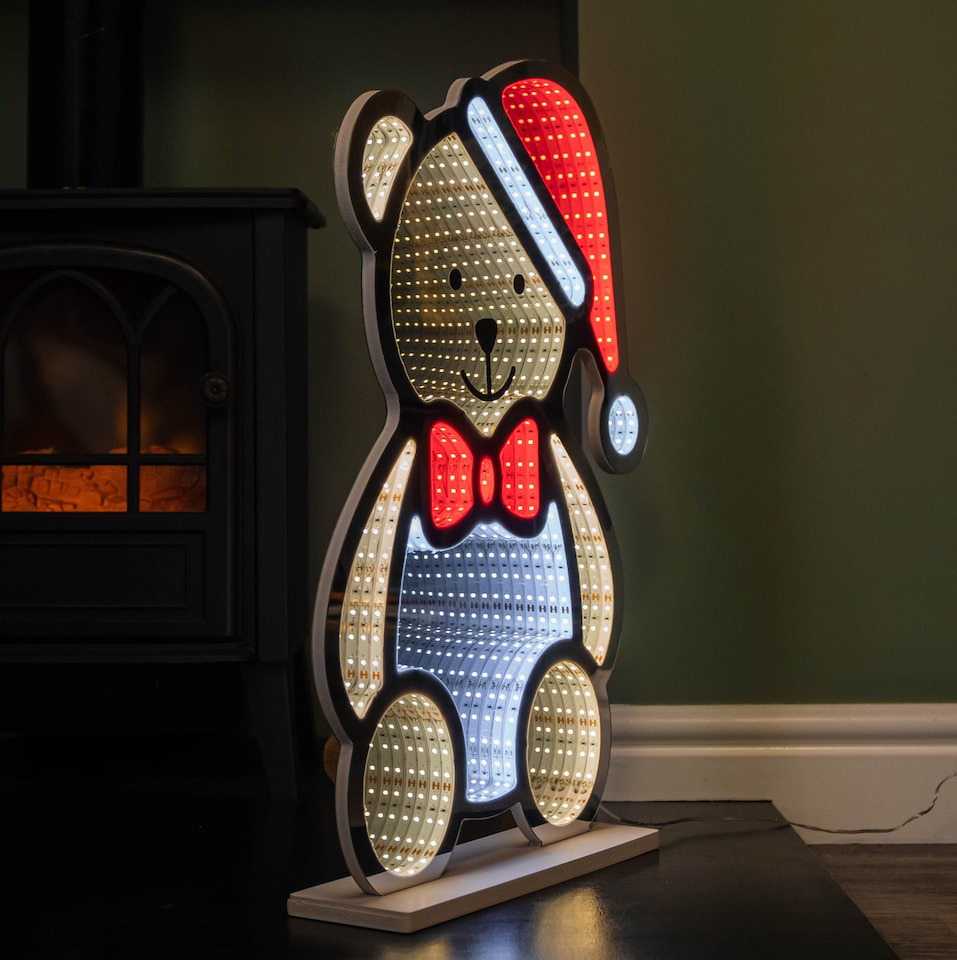 image 1 of 60cm Light up Teddy Bear in Santa Hat Christmas Infinity Decoration with LEDs
