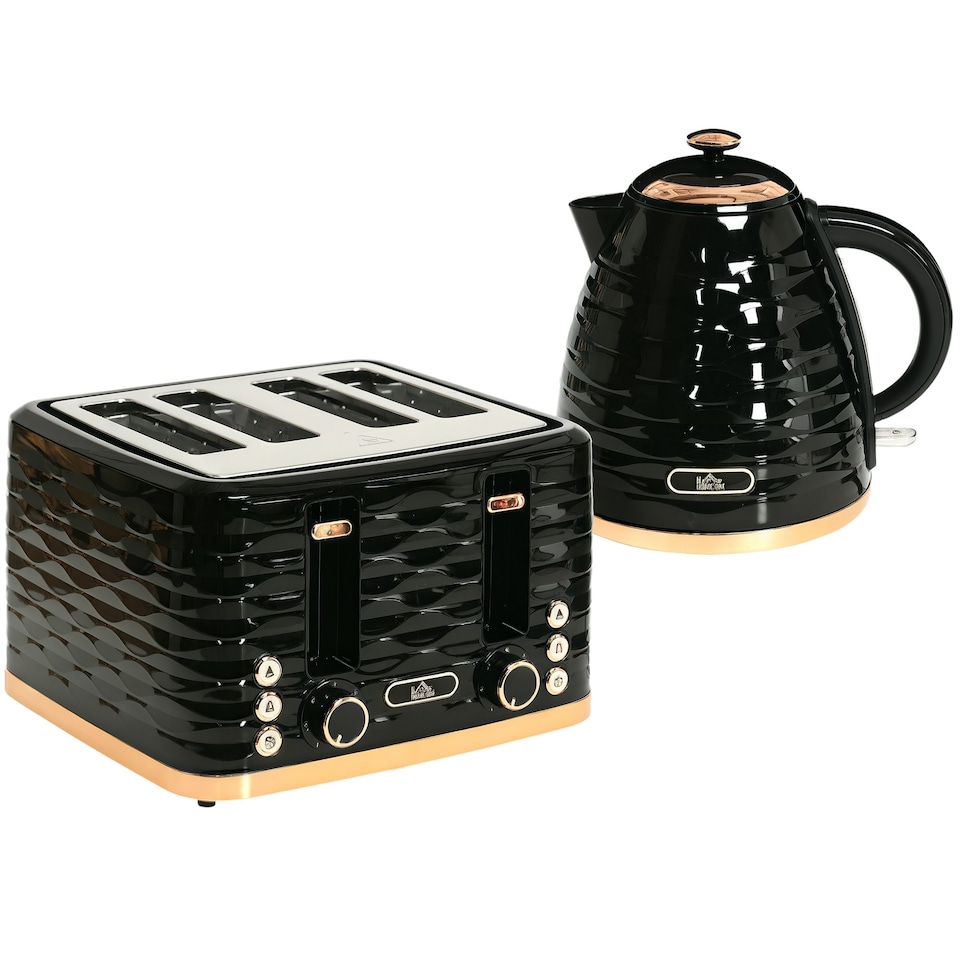 image 1 of HOMCOM Kettle and Toaster Set 1.7L Rapid Boil Kettle & 4 Slice Toaster Black