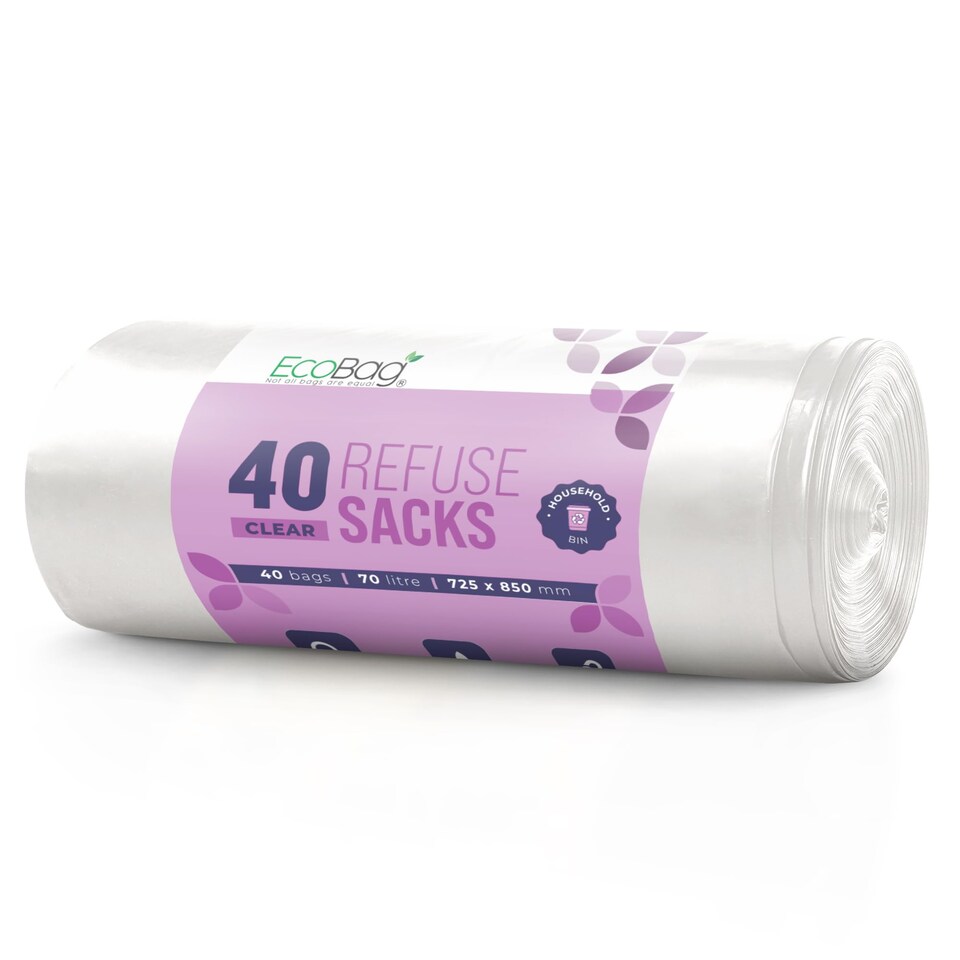 image 1 of Ecobag Clear Recycling Refuse Sacks Heavy Duty Tear and Puncture Resistant Bin Bags