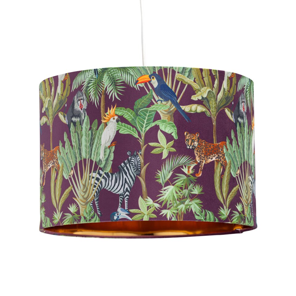 image 1 of Safari - Velvet Safari Design 30cm Pendant or Table Lamp Shade | Multi | Safari velvet digital print with gold inner detail | 1
