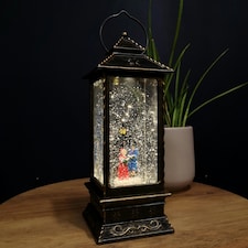27cm Dual Power Light up Christmas Glitter Water Spinner Rustic Lantern Carol Singing Scene with LEDs