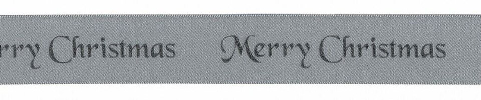 Berisfords 12 Silver/Silver 25mm Merry Christmas Ribbon (Value Roll) for Dressmaking - per 20 metre roll
