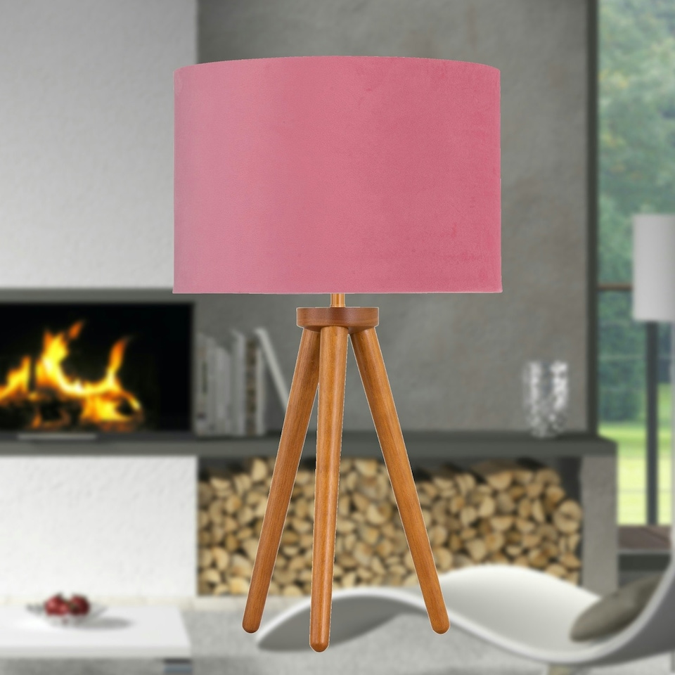 image 1 of Voyage - Dark Oak Table Lamp or Bedside Light with Flamingo Shade Brown | Pink
