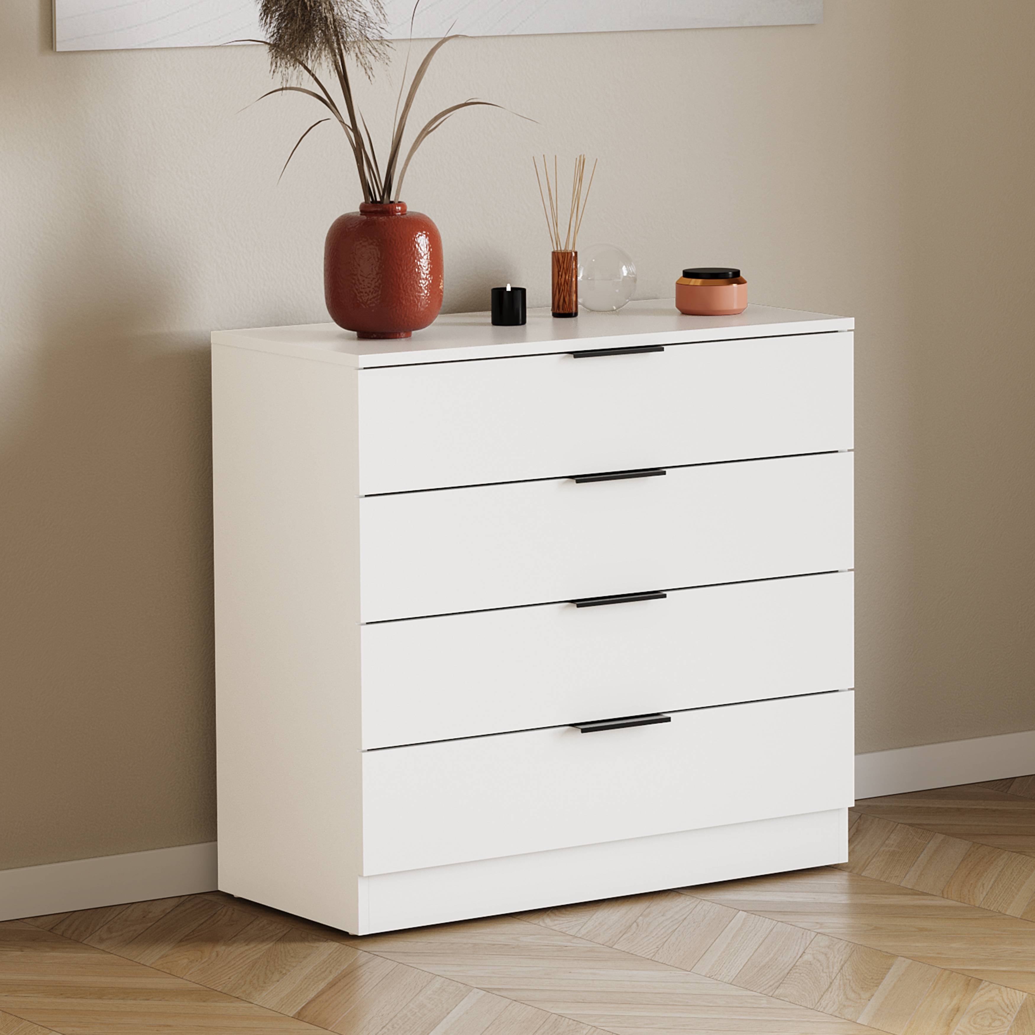Vida Designs Trega 4 Drawer Chest of Drawers Bedroom Clothing Organiser Storage Unit - White