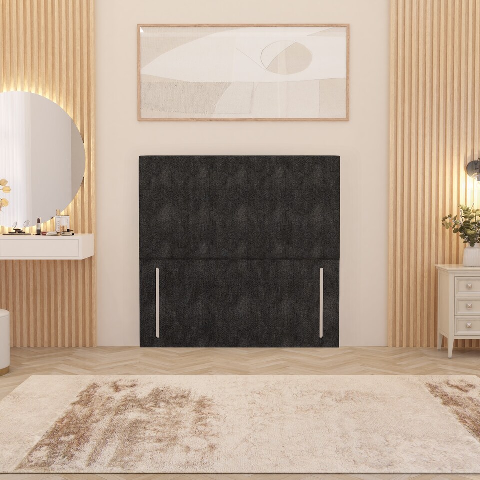 image 1 of Divan Bed Base with 2 Drawers & Plain Floor Standing Headboard Tweed Fabric | Grey | Charcoal