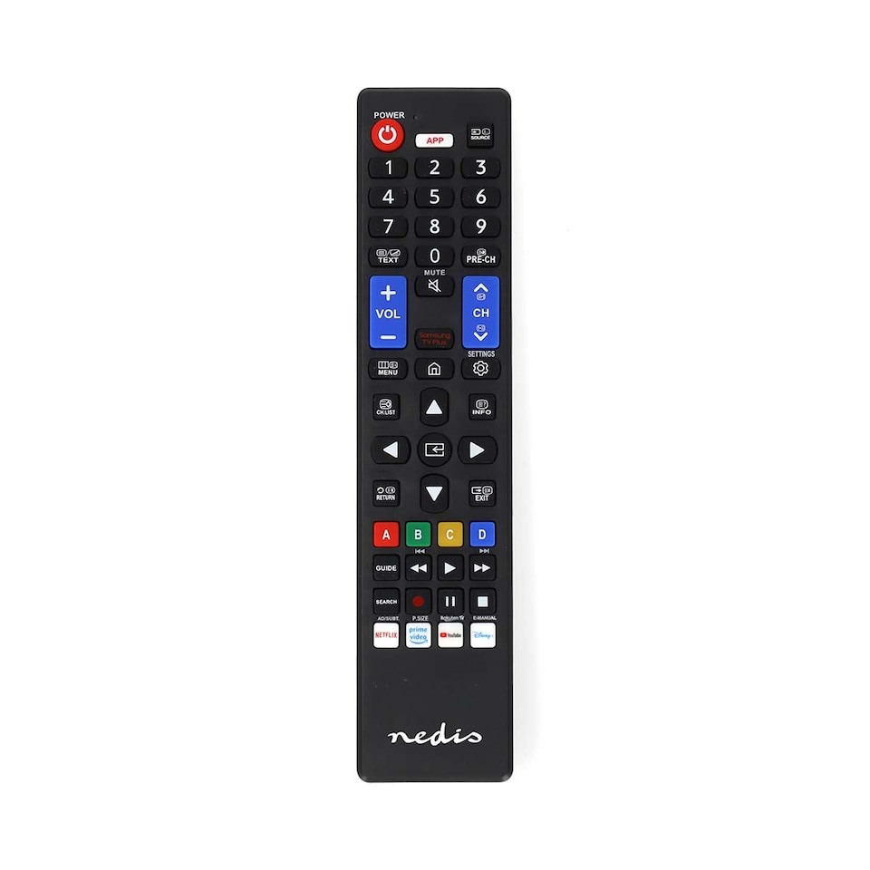 image 1 of Nedis Samsung Replacement Remote Control for TV's, Preprogrammed Infrared Remote with Netflix, Prime, Disney+ & YouTube Buttons, Compatible with All Samsung Models – Black