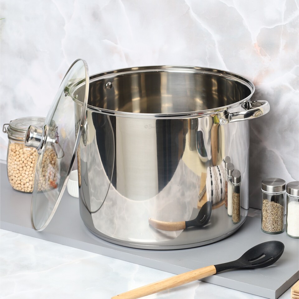 image 1 of Buckingham Deep Stock Pot Stainless Steel with Glass Lid 32 cm , 19 Litre