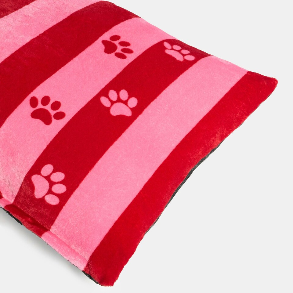 image 1 of OHS Dog Paw Print Soft Plush Plump Cosy Autumn Pumpkin Stripe Leopard Pet Bed Cushion, 80x60cm Multi | Pink/Red - Stripe | L