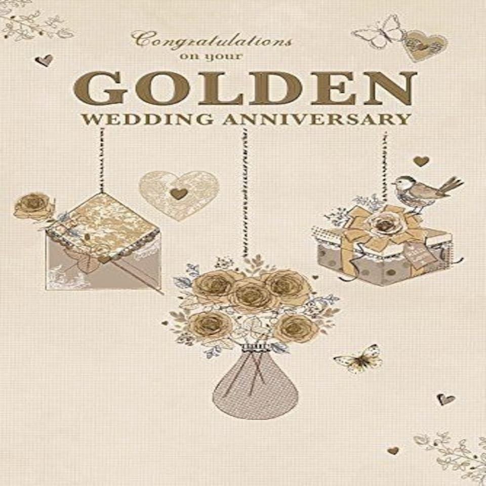 image 1 of Wishing Well Studios Greetings Card Golden (50th) Anniversary