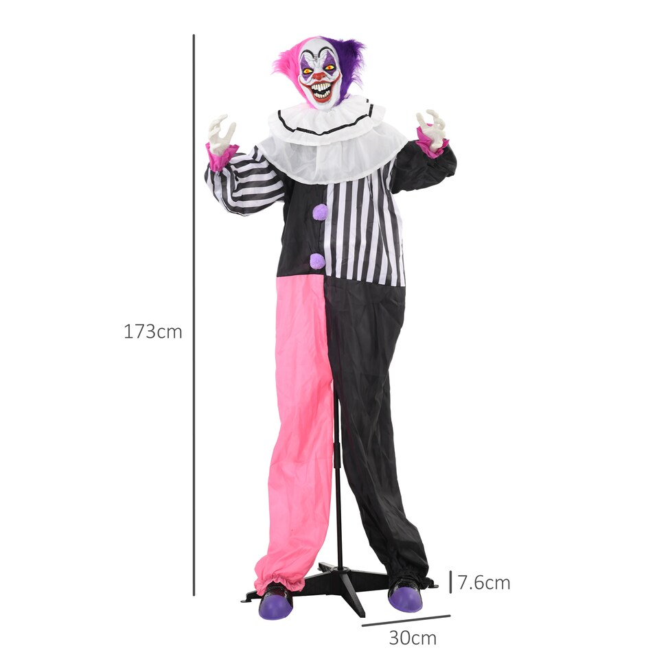 image 1 of HOMCOM 173cm 68 Laughing Clown Outdoor Halloween Decoration, Animated Halloween Prop with Light Up Eyes, Sound Effects, Sound Activated for Haunted House