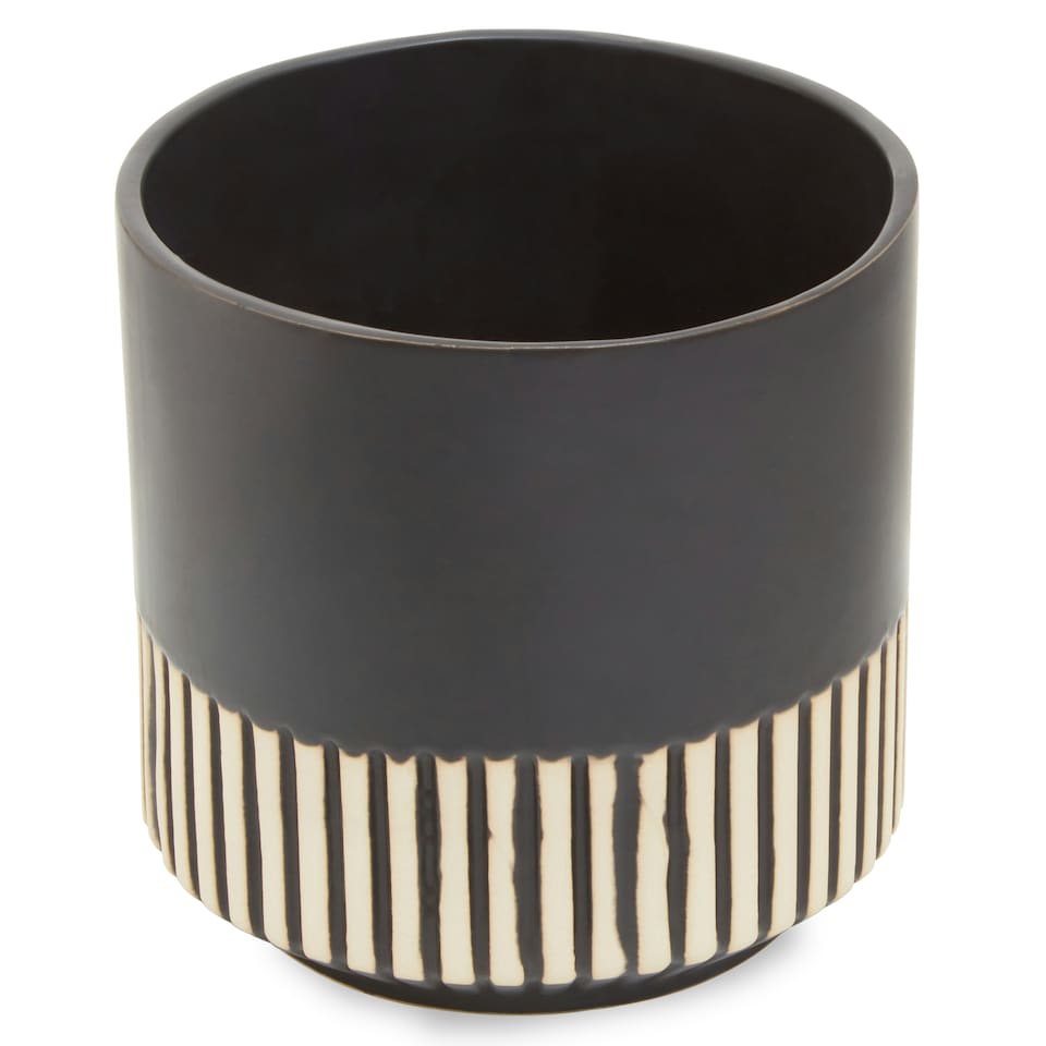image 1 of Interiors by Premier Large Ceramic Planter, Modern Black and Gold Planter for Indoor Plants, Drum-shaped Ceramic Planter for Home Black